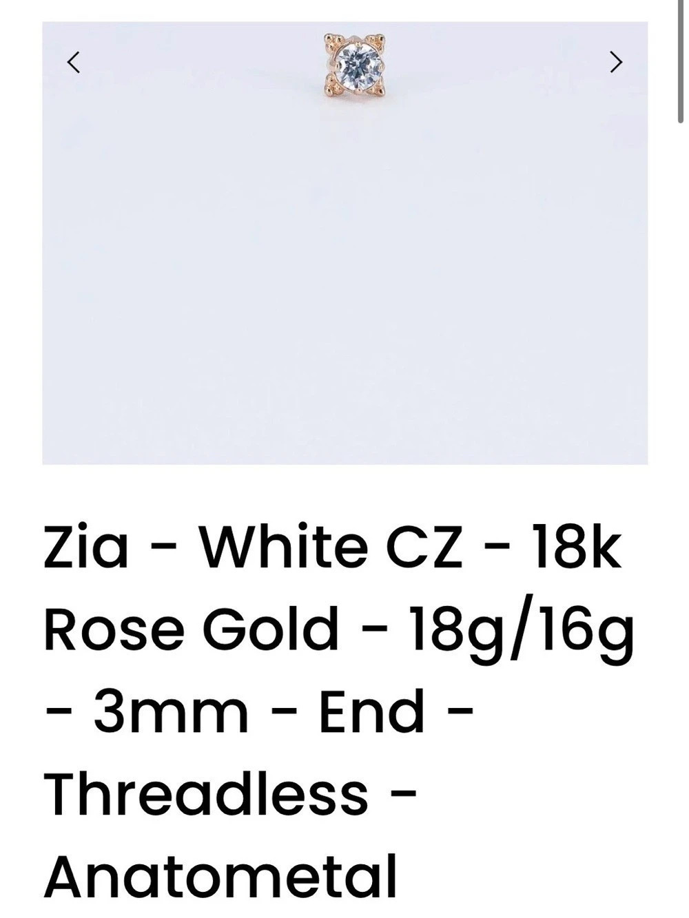Anatometal Zia White CZ 18k Rose Gold Threadless End